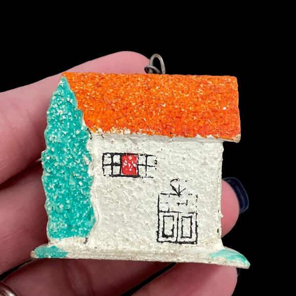 Putz Sugar House Japan Cardboard Glitter House Small Ornament Lot of 4 Vtg READ - Picture 9 of 16
